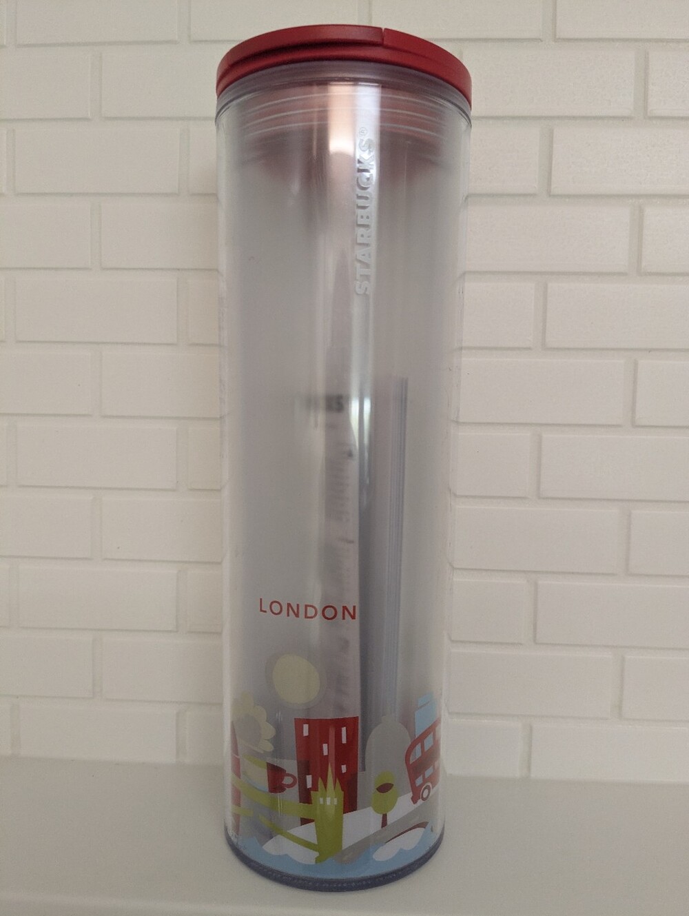 Starbucks London Big Ben 8 3/4” Double Wall Plastic Travel Tumbler 16 oz